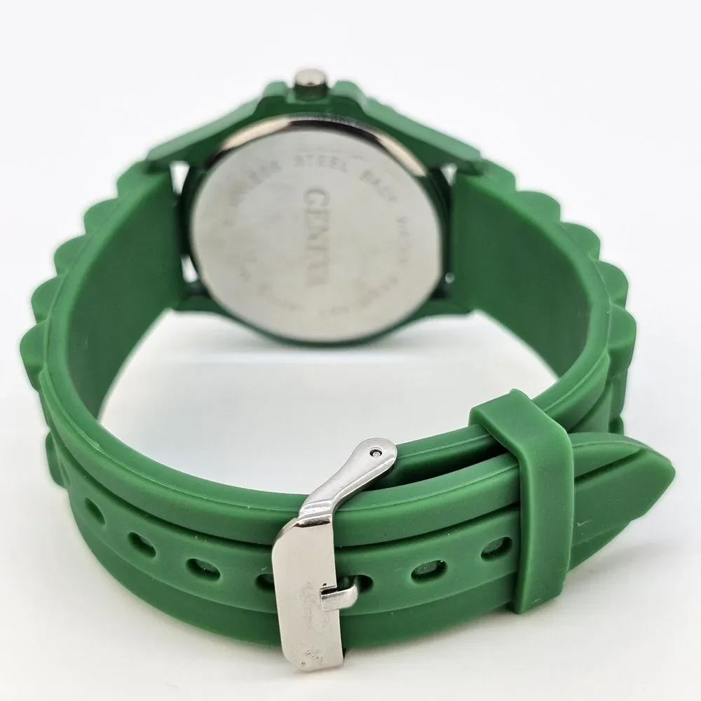 38MM Women's Watch Green Dial Green‎ Plastic Band Straps New Battery